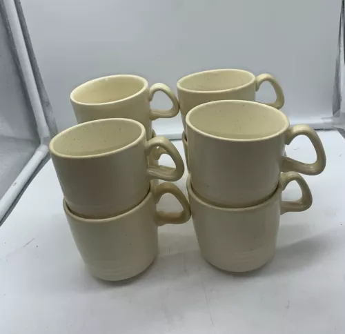 Vintage Set Of (8) Homer Laughlin HLC188 Flat Coffee Cups Stoneware USA