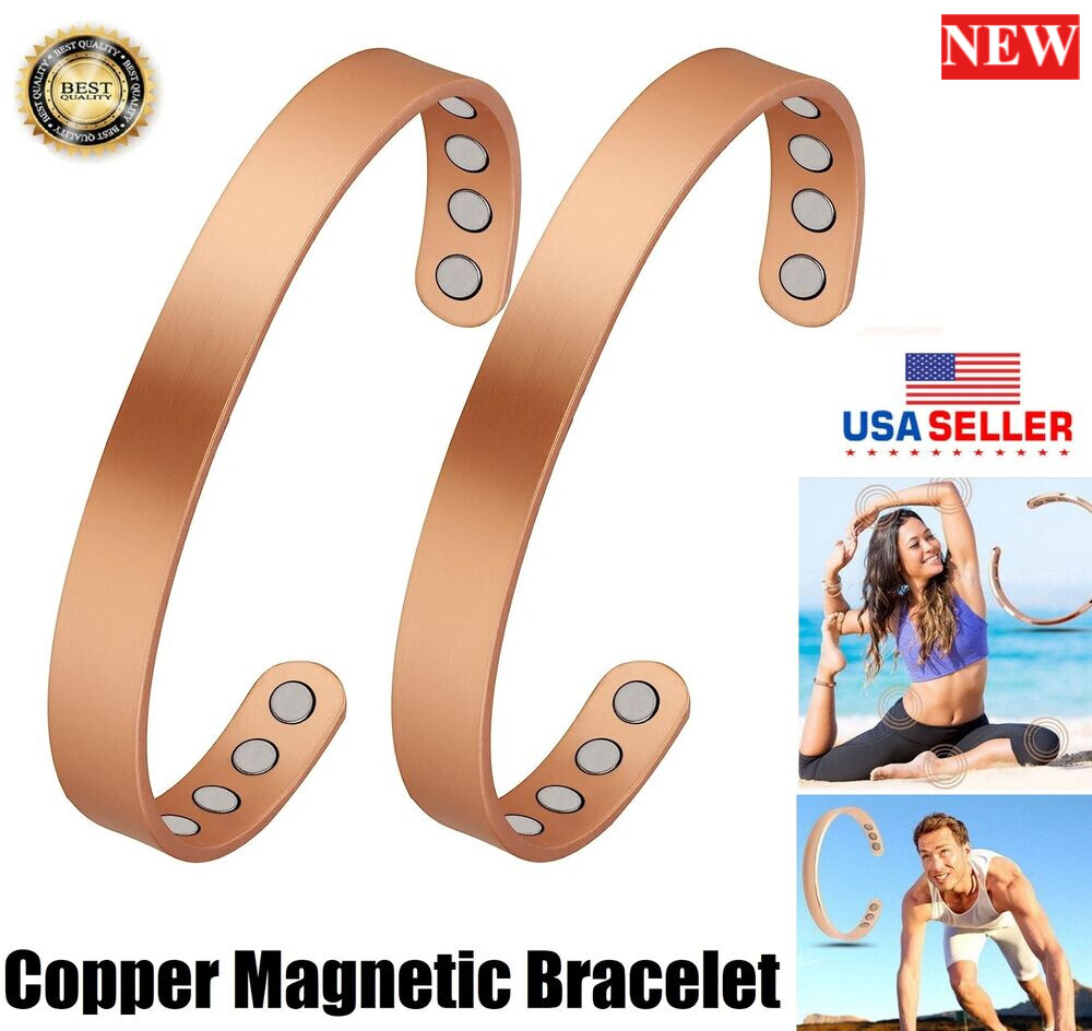 2× Copper Magnetic Bracelet Arthritis Pain Energy MEN WOMEN ADJUSTABLE CUFF,NEW