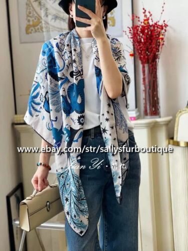 Sallys Quality 70% Cashmere 30% Silk Jacquard Wrap Scarf Animals Print Shawl 53" - Picture 2 of 40