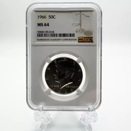 NGC MS-64 1966 Kennedy Half Dollar - .400 Silver - Certified Slabbed Coin