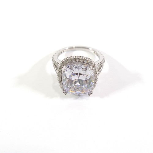 12 TCW Diamond Engagement Ring Halo Cushion Cut Simulated Diamond Ring For Her - Picture 4 of 11