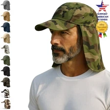 Ear Flap Sun Hat Neck Cover Baseball Cap Visor Camo Army Fishing Outdoors Men