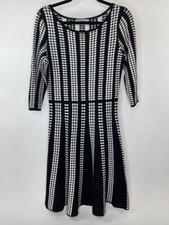 Danny & Nicole Womens Sweater Dress Black White Geometric Scoop Long Sleeve M