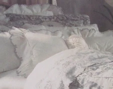 D. Porthault VALMONT Blue Ruffle Lace King Pillow Sham