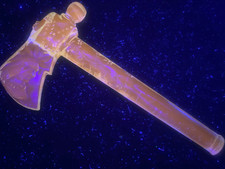 Blue Vaseline glass Native American Indian tomahawk axe uranium magnesium chief