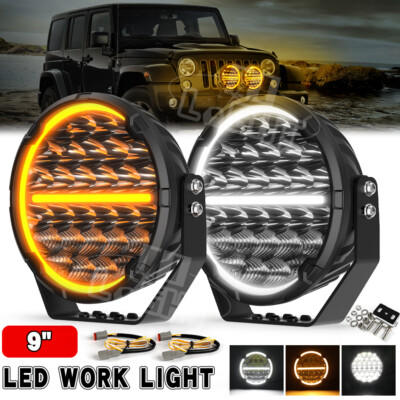 2x 9inch Round LED Work Light Driving Fog Lamp Dual Color DRL Truck Offroad UTV