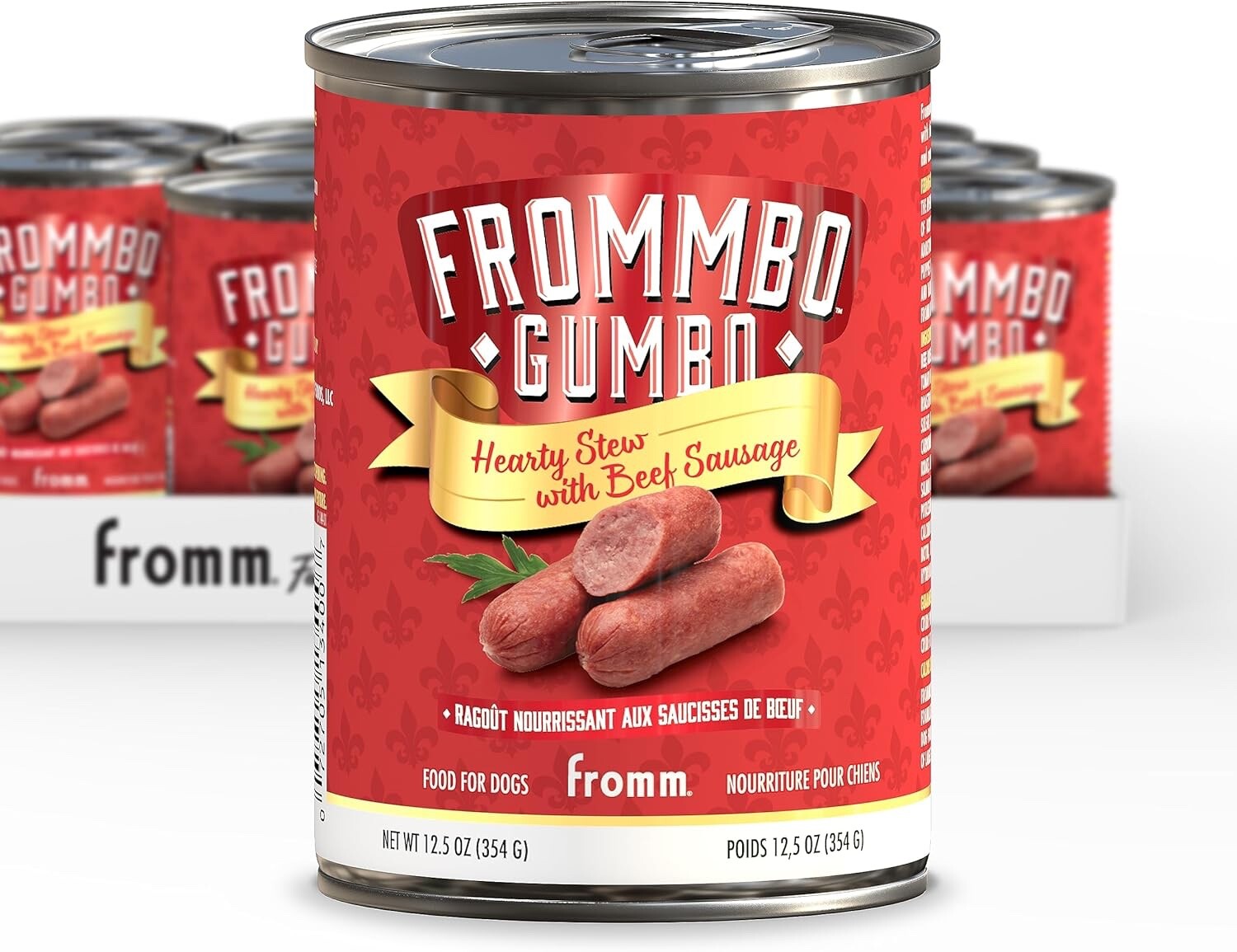 Frommbo Gumbo Canned Dog Hearty Stew with Beef Sausage Case of 12 Cans 12.5oz