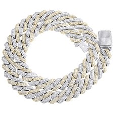 925 Gold Plated 2 Tone Graduated Moissanite 14mm Miami Cuban 22" Chain 27.38 CT