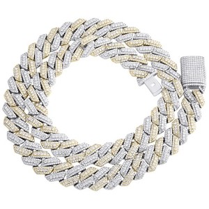 Authentic 925 Gold Plated 2 Tone Graduated Moissanite 14mm Miami Cuban 22" Chain 27.38 CT