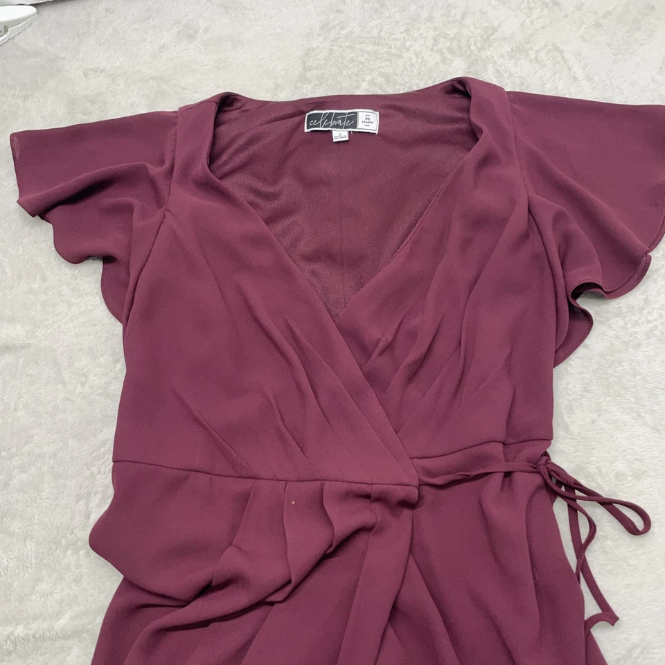 Bridesmaid Celebrate DB Studios Dress Sz 2 Maroon Burgundy Wrap Maxi Wedding - Image 3 of 4