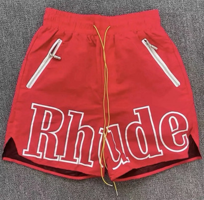 RHUDE Men's Red Solid Sweat Shorts Logo Accent Drawstring Regular M