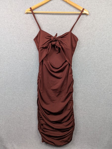 Kookai Dress Womens Size 1 Deep Plum Midi Ruched Bodycon Cut Out Strappy Event