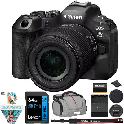 Canon EOS R6 Mark III Camera w/ RF24-105mm F4-7.1 IS STM Lens + Accessories Kit