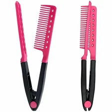 2-Pack Hair Straightening Flat Iron Comb for Knotty Hair Styling Pink