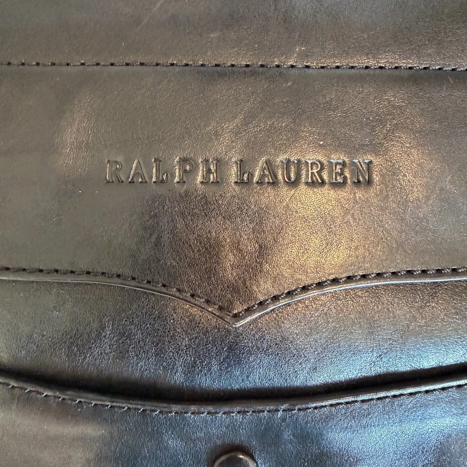 Ralph Lauren Studded Leather Crossbody Bag Purse Black Grunge Saddle Ladies - Image 3 of 4