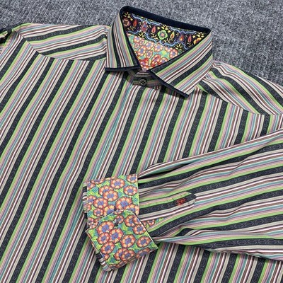 Robert Graham Shirt Mens L Striped Floral Geometric Long Sleeve Button Up