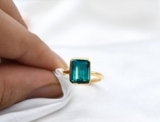 Teal Sapphire Engagement Ring Octagon 7x9m  September Handmade Gemstone Jewelry