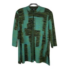 MISOOK Single Hook Open Front Knit Cardigan Jacket Size XL Green Blue Career