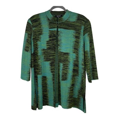MISOOK Single Hook Open Front Knit Cardigan Jacket Size XL Green Blue Career