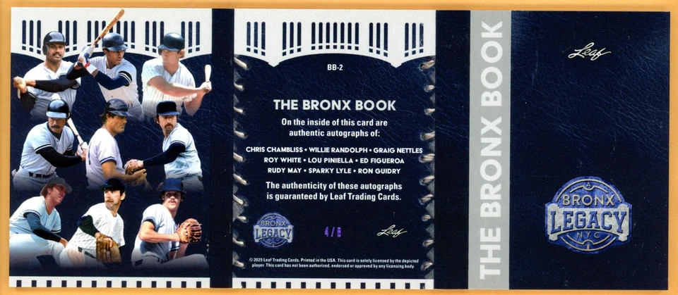 2025 Leaf Bronx Legacy Piniella/Lyle/Guidry/Randolph/Nettles 9 AUTOS #4/8 - Image 2 of 3