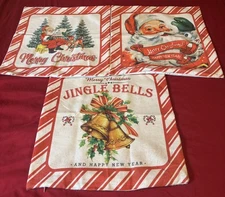 Trio of Holiday Throw Pillow Covers; Retro Christmas; Candy Cane Border; Decor