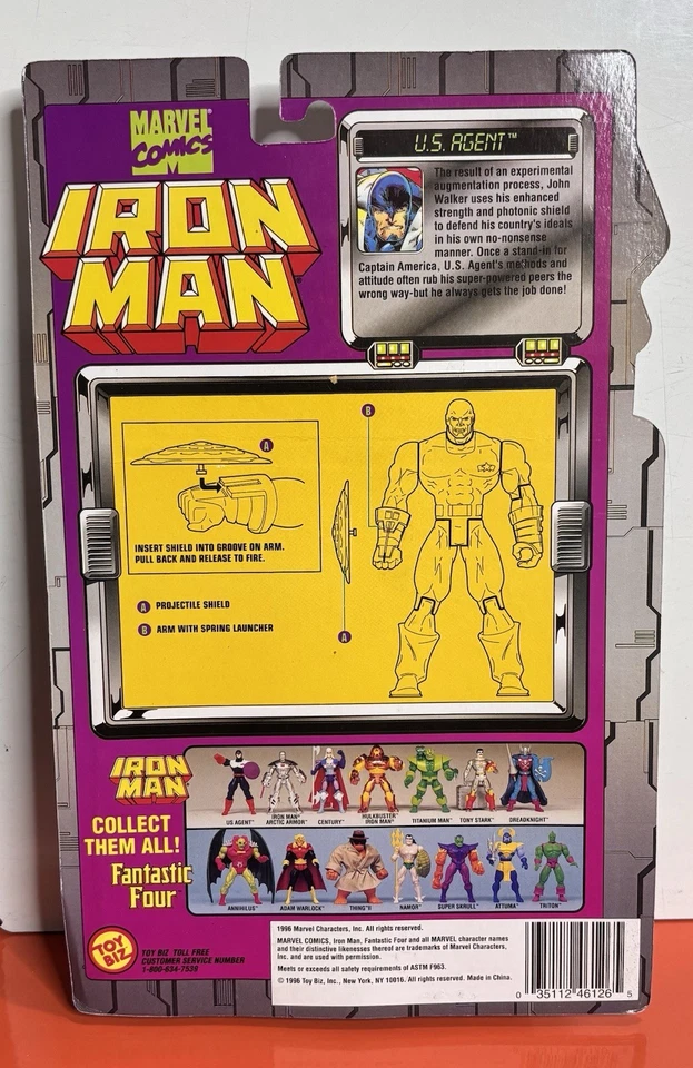 Экшн-фигурка Iron Man Animated Series US Agent Vintage 1996 НОВАЯ U.S. Toybiz - Изображение 2 из 4