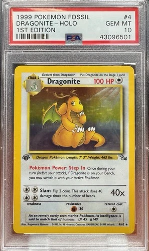 1999 Pokemon Fossil 1st Edition Dragonite Holo 4/62 PSA 10