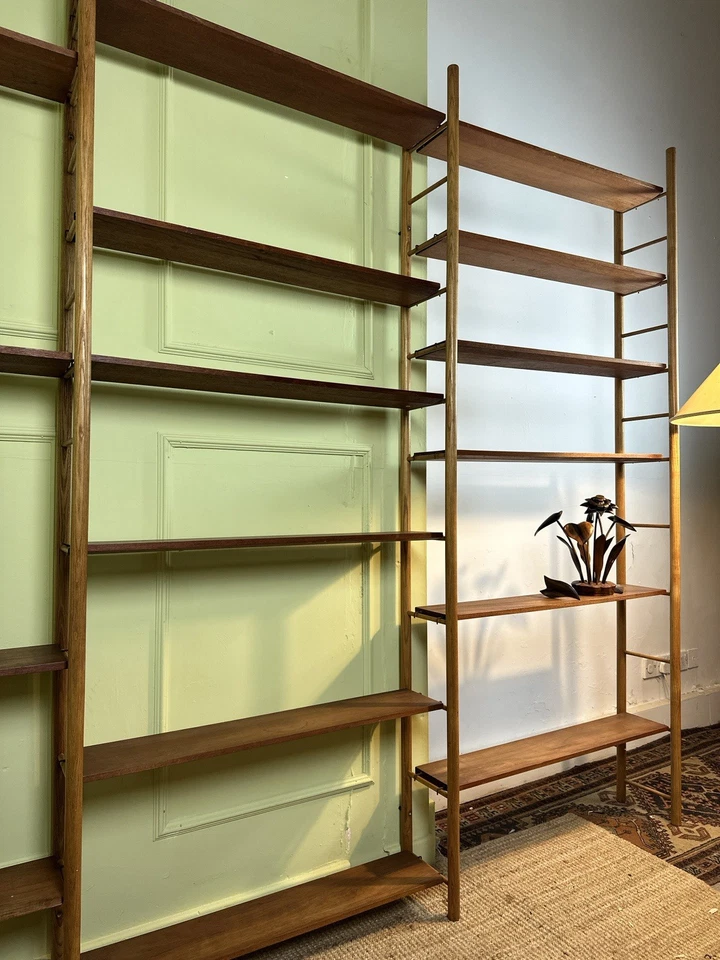 Bespoke Mid Century Modular Beech & Teak Shelving System Bookcase Shelf Ladderax - Image 2 of 4