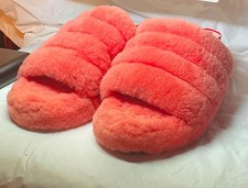 UGG Fluff Yeah Women's 8 Pink Faux Fur Slide Slippers Open Toe Rubber Sole