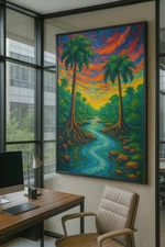 Tropical Paradise Sunset Digital Wall Art Print Modern Decor