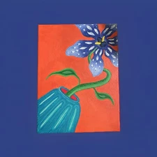 “Complementary Blooom” Bold Color Acrylic Painting On 12”x9.5” Canvas - Art