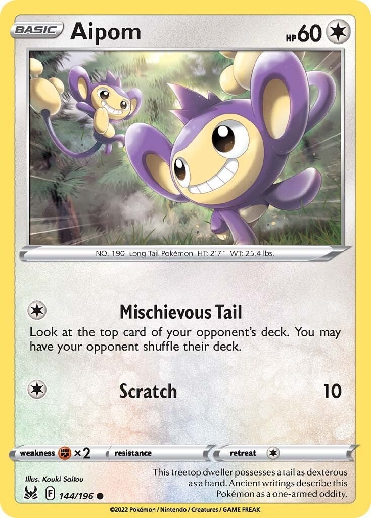 Aipom SWSH11: Lost Origin Reverse Holofoil - 144/196 NM