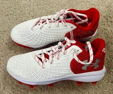 UNDER ARMOUR GLYDE 2.0 MT Softball Molded Cleats  White/Red  Womens SZ 6.5  NEW