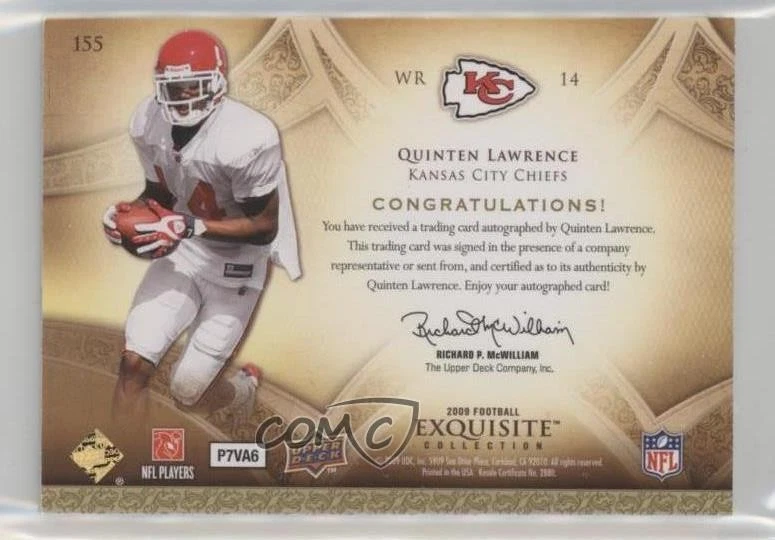 2009 Exquisite Collection Signatures /99 Quinten Lawrence #155 Rookie Auto RC - Image 2 of 2