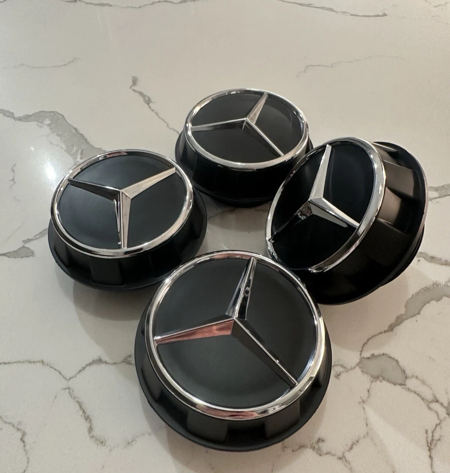 4pcs Mercedes Benz C63s E63s CLS63s AMG 60mm Black Chrome Center Caps Screw On - Image 2 of 4