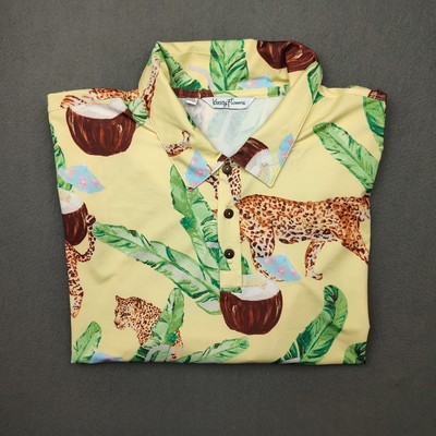 #ad #ad Kenny Flowers Shirt Mens 3XL XXXL Yellow Hawaiian Floral Camp Aloha Tiger Cruise $19.97