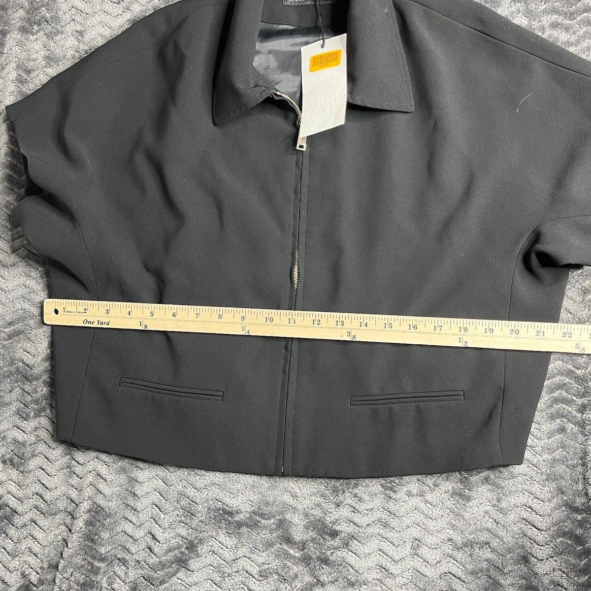 Zara Womens Cropped Jacket Large L Black Full Zip Short Sleeve | eBay