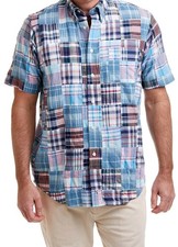 Castaway Chase Short Sleeve Shirt Seapoint Patch Madras Large 