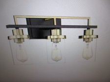 JAZAVA 20.8 in. 3-Light Black and Gold Vanity Light with Clear Glass Shade