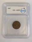 1907 AU 55 BN Indian Head Cent, ICG  1c,  Well Struck Coin In New White Holder
