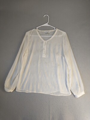 Christopher Banks Petite Womens Top PS White Long Sleeve V Neck Sheer Blouse