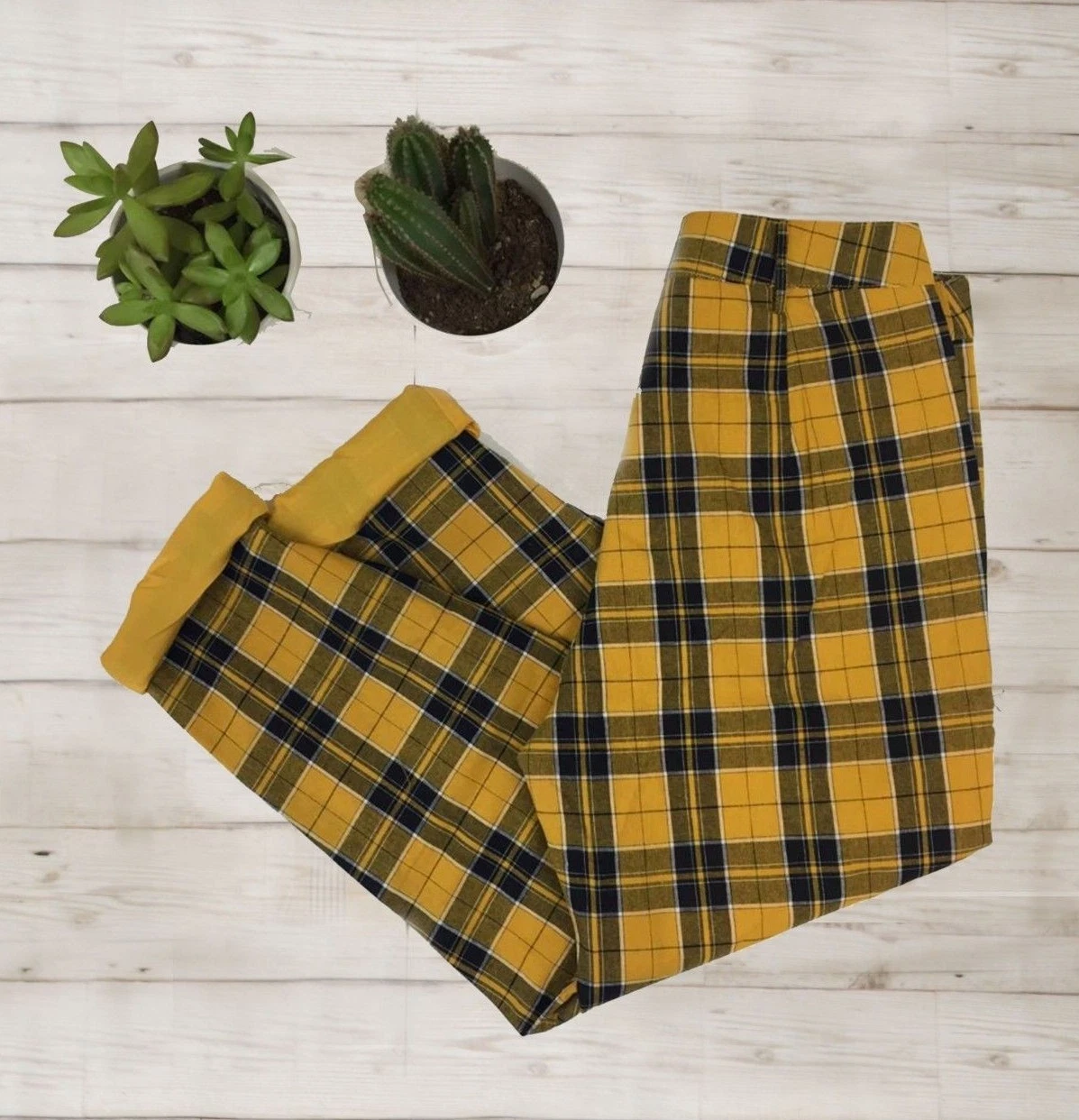 High Waisted Lined Tartan Plaid Nova Check Chino Capri Pants/Trousers - Mustard
Opens in a new windo