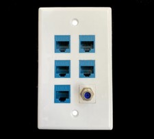 6 Port Single 5 CAT6 RJ45 Ethernet LAN F type 3G Coax Coupler Female Wall Plate