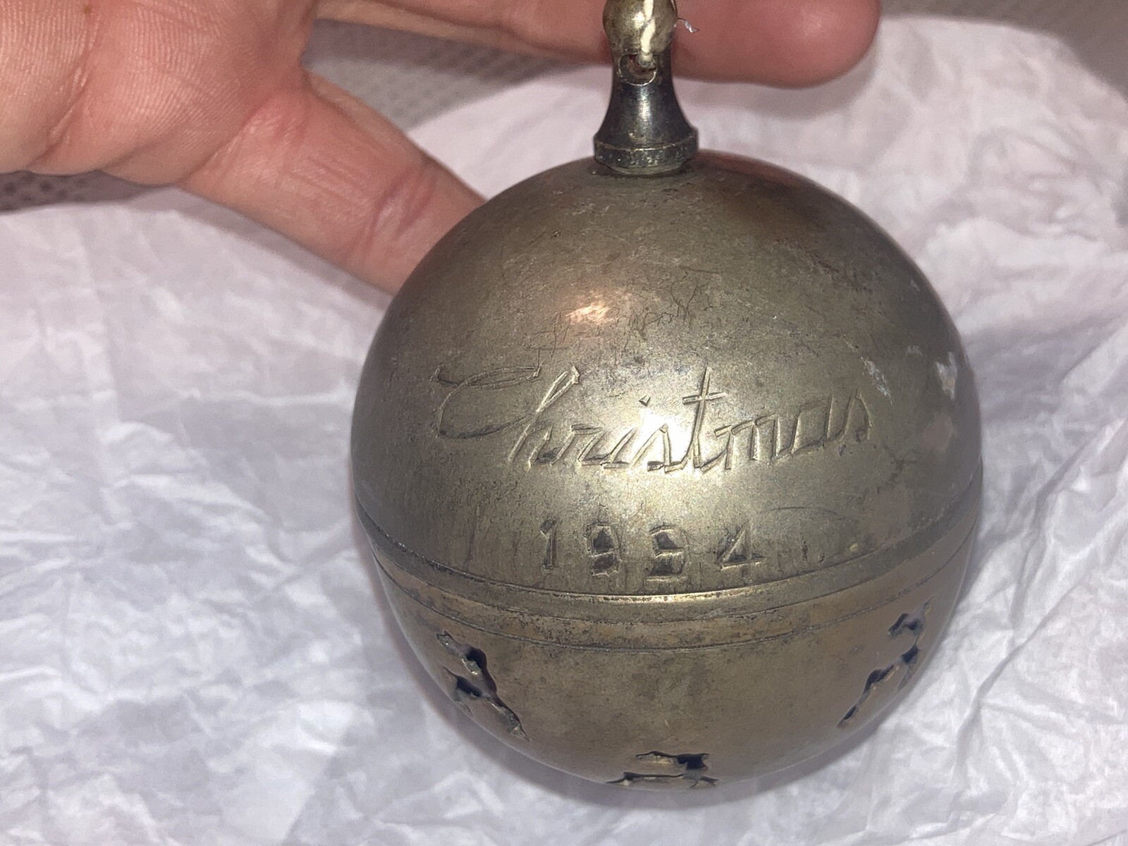 1994 International Silver Co Silver Plated Christmas Bell/ball Ornament