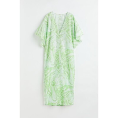 h&m kaftan dress green GATHERED VISCOSE JERSEY KAFTAN DRESS IN EMERALD | CULT MIA main image 1