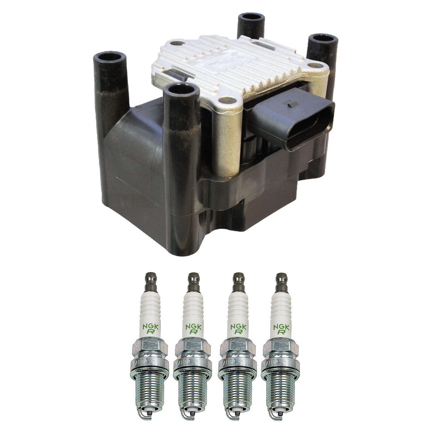 Bosch Ignition Coil NGK 4 V-Power Spark Plug Kit For VW Beetle Golf Jetta 2.0 L4