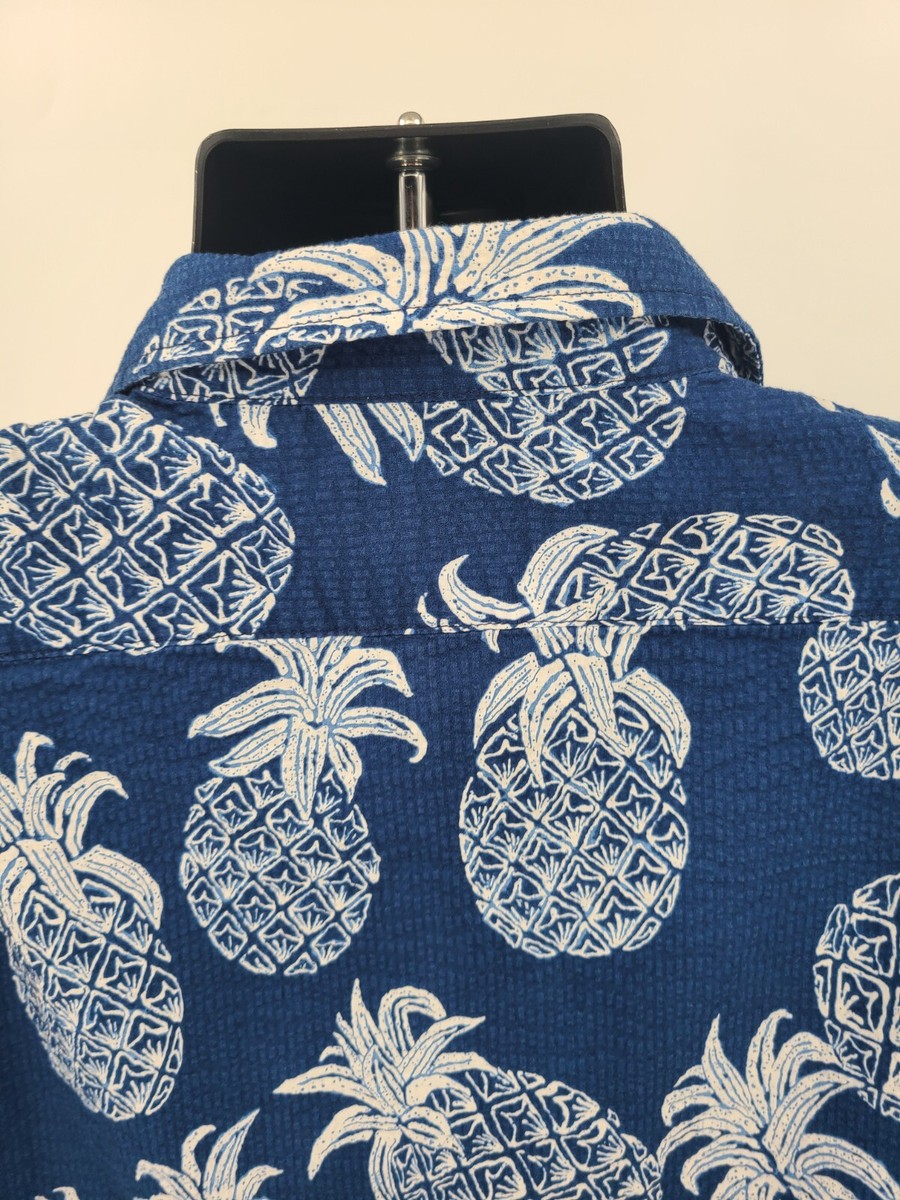 Tori Richard Hawaiian Shirt 2XL Blue Seersucker Floral Aloha