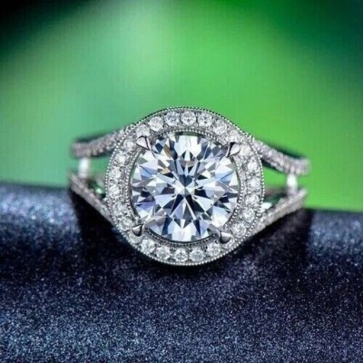 Split Shank 3.5Ct Diamond 14k White Gold Halo Engagement Ring Simulated Size 9.5