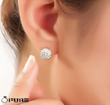Shiny Sparkling 925 Sterling Silver Big Ball Diamond Cut Ear Stud Earrings 10MM