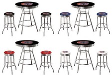 MLB 5PC Black Bar Table Swivel Seats Colored Vinyl Team Logo Decals Glass Option